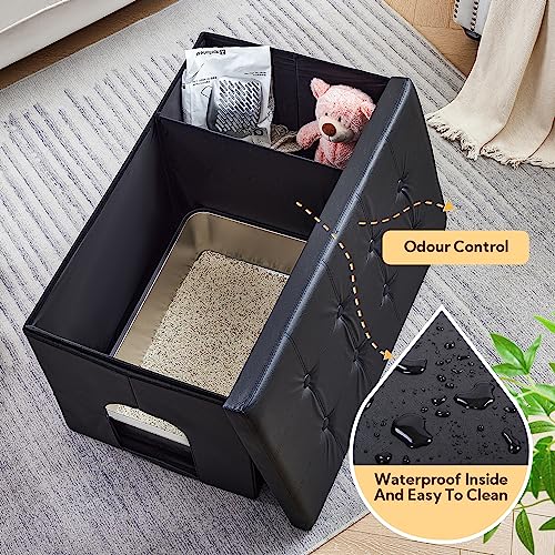 Cat Litter Box Enclosure Furniture Odor Control (XXL L35.4'' x W19.7'' x H19.7'' / Black)