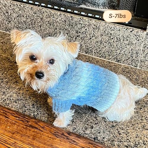 Color Block Dog Sweater for Small Dogs Turtleneck Thermal Knit (Small (7-11lbs) / 07# Blue)