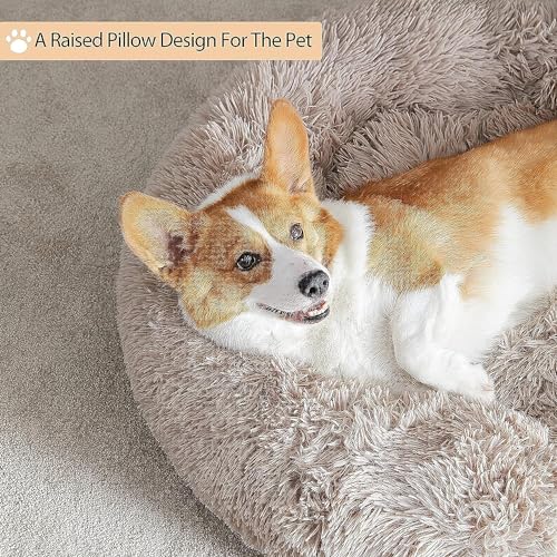 Large Round Calming Dog Bed Cat Bed for Comfy Sleep (36"L x 36"W x 10"Th / Brown)