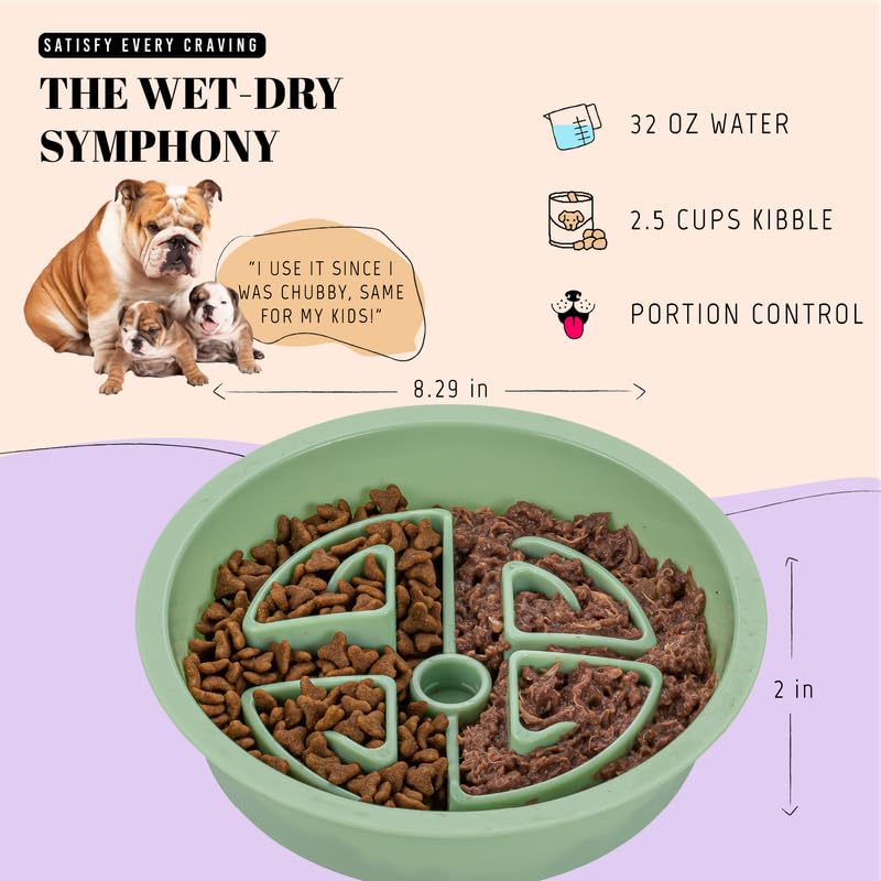 Slow Feeder Dog Bowls for Large Breeds Fits Raised Feeding Station (Slow Feeder Green / 2.5 Cup - Fit 7.5-7.7'' Feeder Holes)