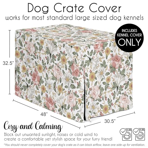 48in. Large Dog Crate Cover (Vintage Floral Pink and Green / 48.0"L x 32.5"W x 30.5"H)