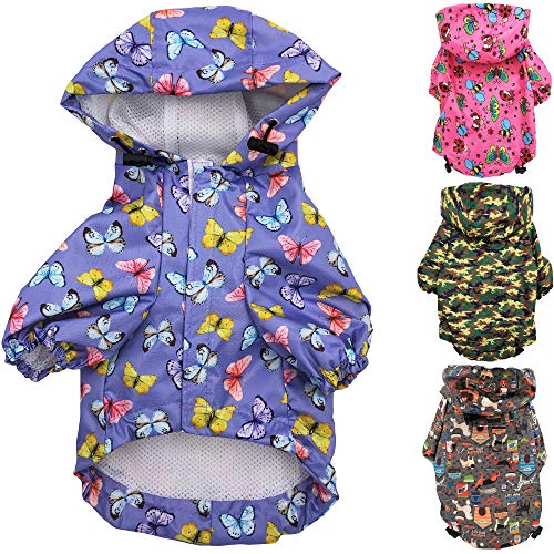 for Small Pet Cat Dog Raincoat Hoodie Coat Waterproof Rain Jacket Rainwear (PURPLE / XXS: Chest - 10", Length - 8")