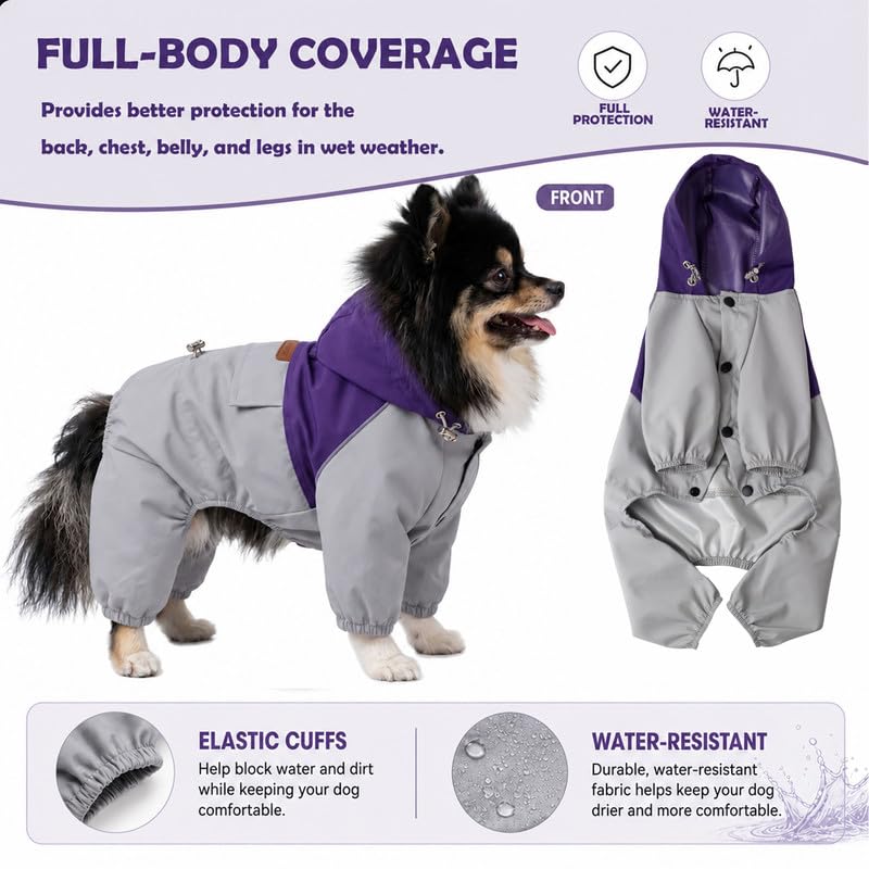 Dog Raincoat Full (XXS-Back(7.6″) | Weight(2-4lbs) / Purple)