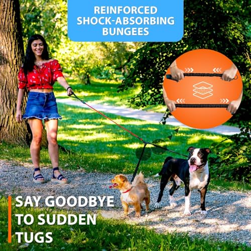 Double Dog Bungee Rope Leash for 2 Small Dogs (Red)