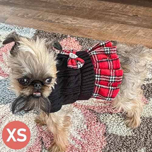 Dog Sweater Dress for Small Dogs Turtleneck Thick Knit Pullover (X-Small (2-4lbs) / 05# Black)