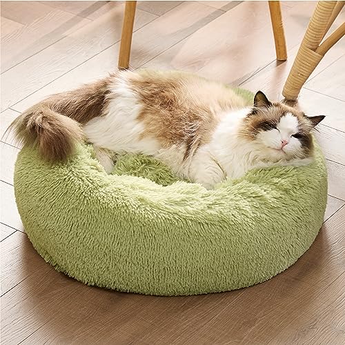 Calming Cat Beds Donut Round Washable Kitten Bed (20"L x 20"W x 6"Th / Green)