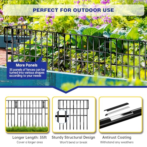 35 Panels Garden Fence Animal Barrier (Black / 35 panels, 38ft(L)×13in(H) Black)