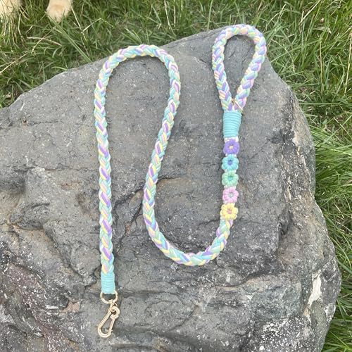 5FT Braided Cotton Rope Leash for Small (Rainbow Color)