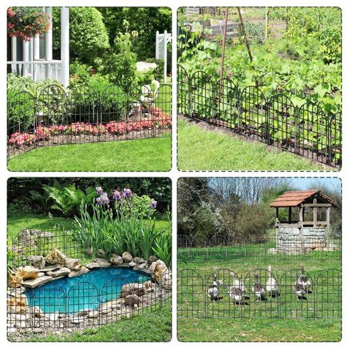 32.5 ft(L) x 22 in(H) Garden Fence, 30 Panels Arched No Dig Fence, Decorative Animal Barrier Fencing with Ground Stake, Rustproof Metal Garden Edging Border for Dog, Rabbit, Outdoor Yard Patio Decor (Black / 30 Panels, 32.5ft(L) x 17in(H))