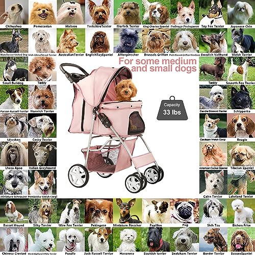 4 Wheel Pet Stroller for Small Dogs and Cats (Light Pink)
