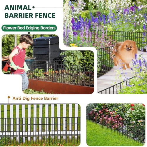 50ft(L) x 17in(H) Animal Barrier Fence, 25 Panels No Dig Garden Fence for Dog Rabbit, Rustproof Anti Digging Barrier, Garden Edging Border Ground Defense for Outdoor, Yard, Patio (Black / 25 Panels, 50ft(L) x 17in(H))