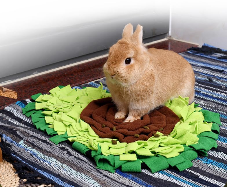 Ferret Cats Snuffle Mat Fleece Foraging Mats Interactive Feeding Toy Small Animal Rabbit Guinea Pig Rat Hamster Anti Slip Treat Dispenser Slow Feeder (Avocado)