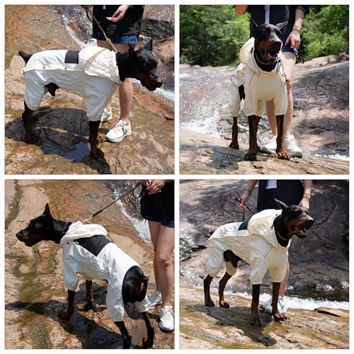 Waterproof Dog Raincoat with Removable Hood (Ivory / 4XL (Back 23.5"))