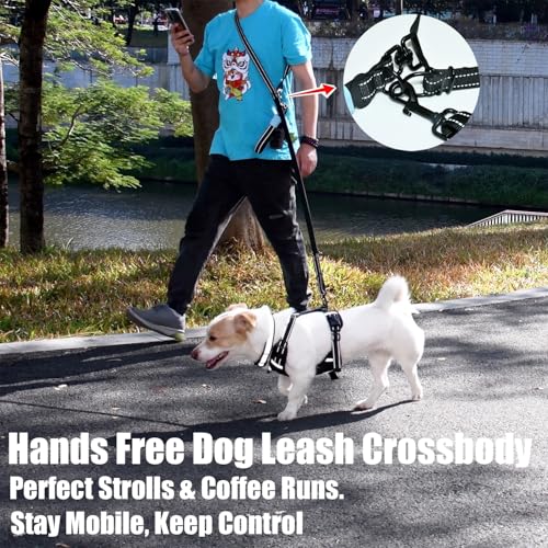 Two Point Control & Hands Free Dog Leash No Pull Black Large Dogs (Black / 5.3FT)
