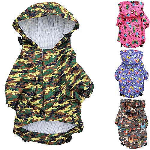 for Small Pet Cat Dog Raincoat Hoodie Coat Waterproof Rain Jacket Rainwear (CAMOUFLAGE / S: Chest - 15", Length - 12")