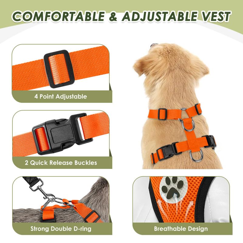 Dog Seat Belt and Harness for Car (Orange / XX-Small)