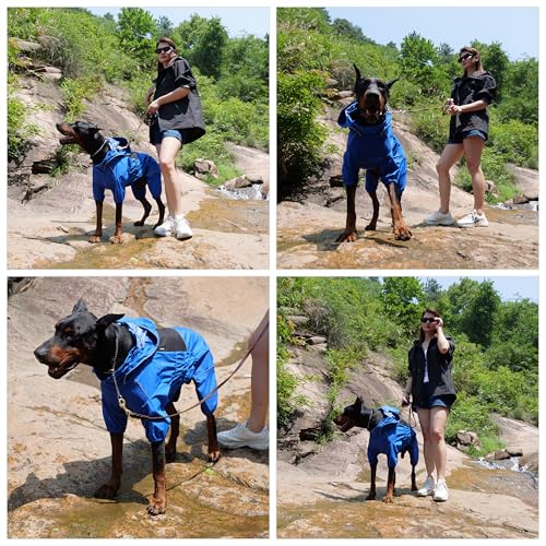 Waterproof Dog Raincoat with Removable Hood (Blue / XL (Back 18"))