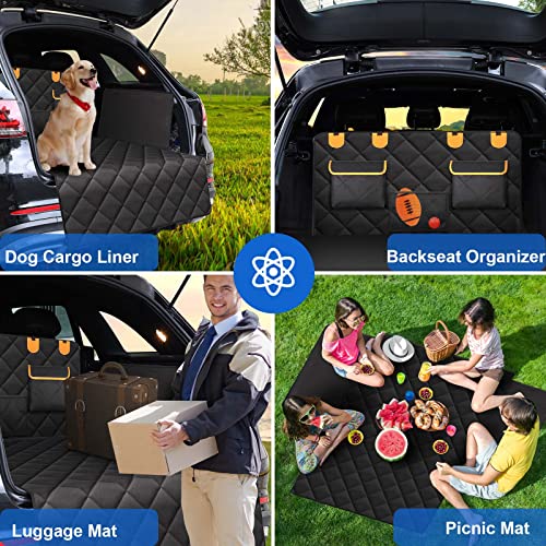 4-in-1 SUV Cargo Liner for Dogs, Non-Slip Water Resistant Pet Trunk Mat with Side Flaps Protector & Back Seat Organizer, Dog Backseat Cover for SUVs Vans (Cargo liner / Standard)