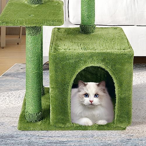 Cute Cat Tree Kitten Cat Tower Condo Cat Furniture Sisal Scratching Posts (Green)