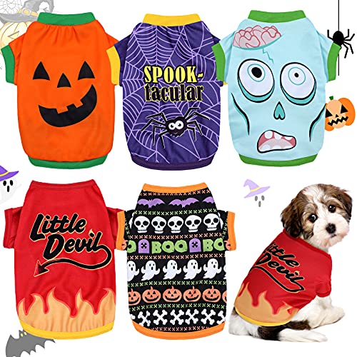 5 Pcs Halloween Dog Shirts Pumpkin Ghost Costume (Medium)