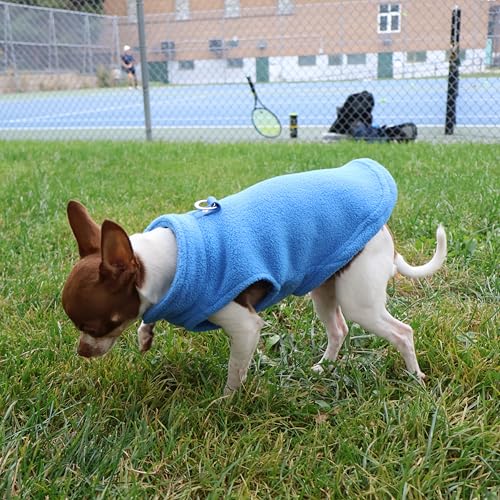 Dog Fleece Vest Sweater with Leash Ring (S (4-6lbs) / Blue)