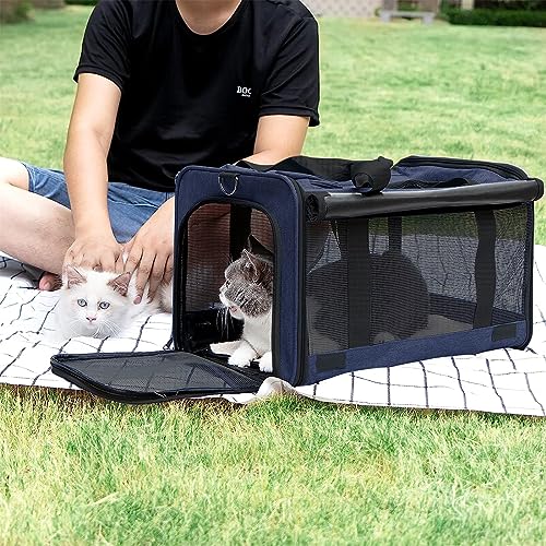 Medium Cat Carrier Large Cat 15 lbs+ Soft Pet Car Cage Small Puppy (Navy / 18.1"L x 11.8"W x 11.8"H)