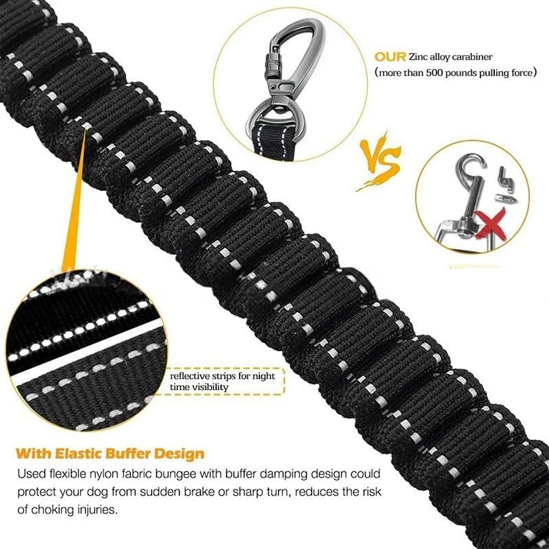 2 Pack Bungee Leash for Large Dogs that Pull (Black+Black)