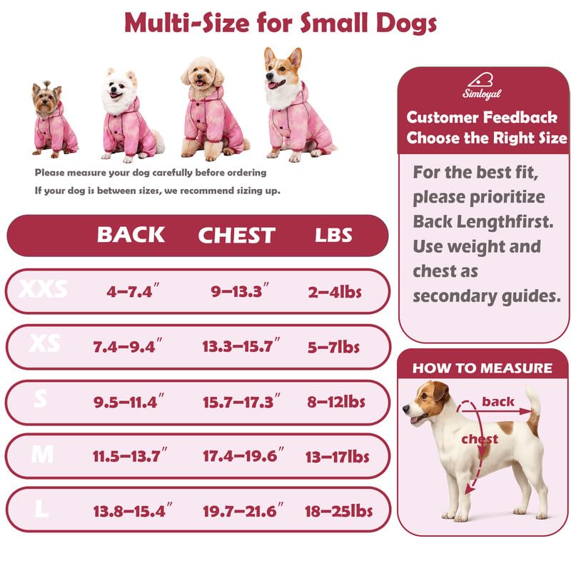 Dog Raincoat Waterproof Full Coverage Softshell Jacket (S-Back(9.5-11.4″) | Weight(8-12lbs) / Pink Watercolor)