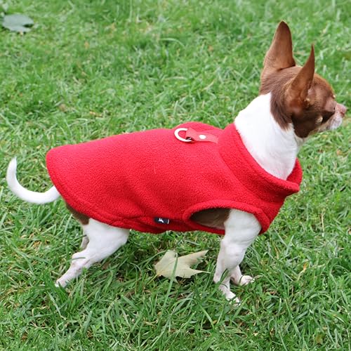 Dog Fleece Vest Sweater with Leash Ring (M (6-10lbs) / Red)
