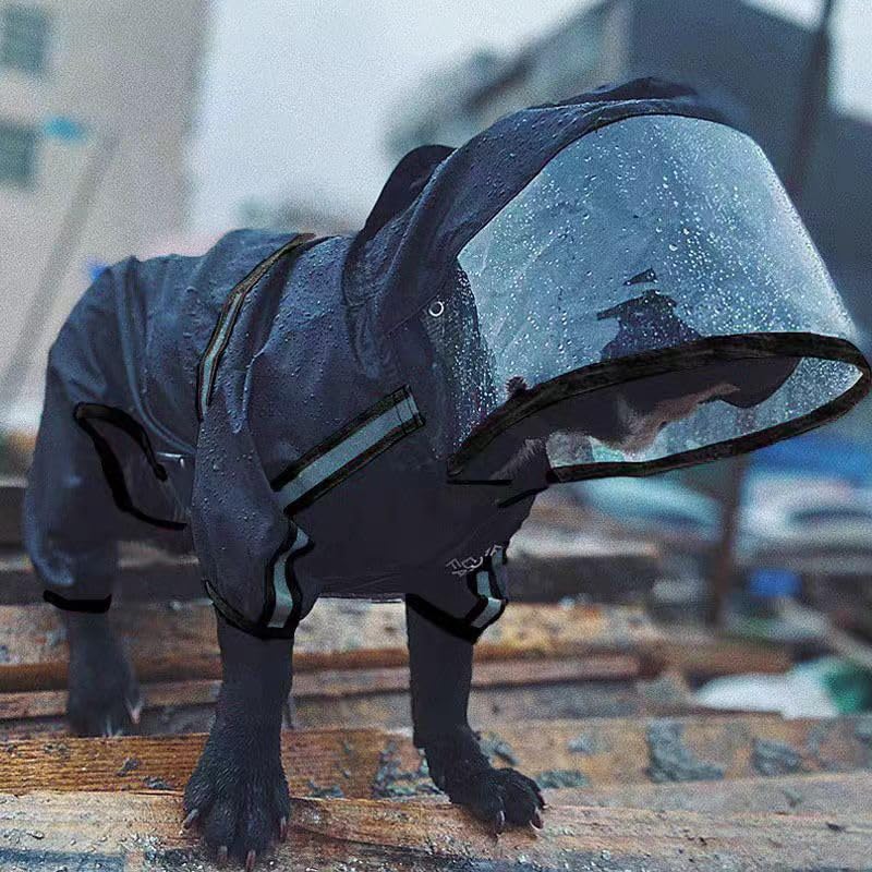 Dog Raincoat Dog Hooded Slicker Poncho (Black / XL)