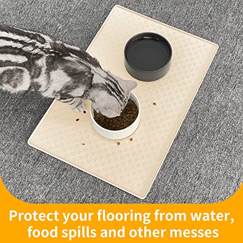 Silicone Pet Placemat for Dog and Cat (18"L x 12"W / Beige)