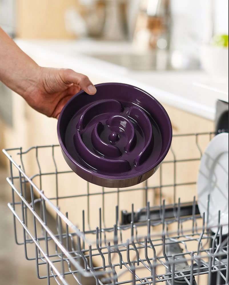 Ceramic Slow Feed Dog Bowls (Maze Purple+Stand / M-1.5 Cups)