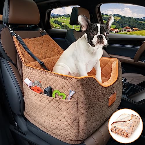 Memory Foam Booster Dog Car Seat with Washable Removable Cover (Brown / Small)