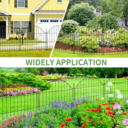 5 Panels No Dig Decorative Small Garden Fence with Gate (Black / 24 in(H))