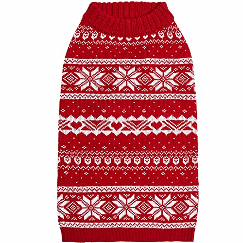Ugly Christmas Snowflake Dog Sweater (16 inch (Pack of 1) / A Design: Dog - True Red)