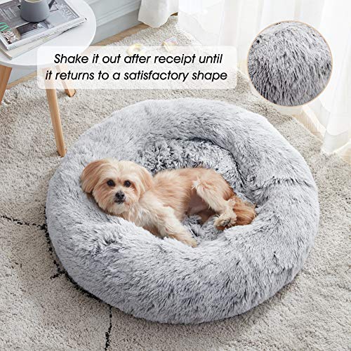 Calming Dog Bed & Cat Bed Washable Puppy Bed (Light Grey / 24.0"l x 24.0"w x 7.0"th)