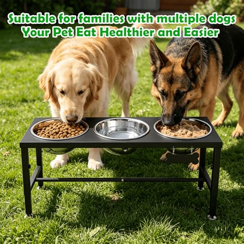 Elevated Dog Bowl Stand for Large Dogs& Extra Large Dogs with 3 Bowls 101oz (Black-3L-Three)