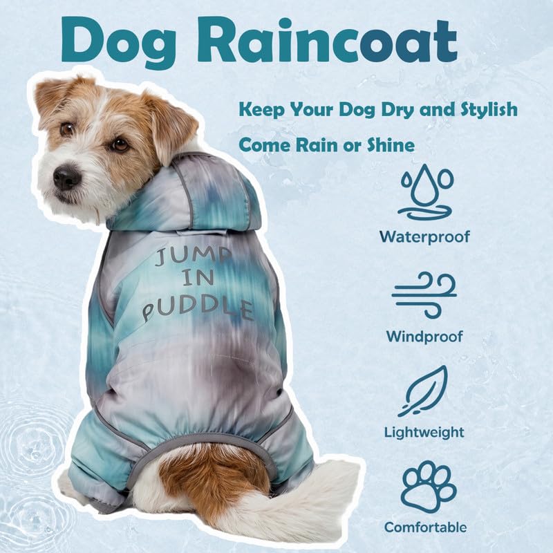 Dog Raincoat Waterproof Full Coverage Softshell Jacket (S-Back(9.5-11.4″) | Weight(8-12lbs) / Glacier Blue)