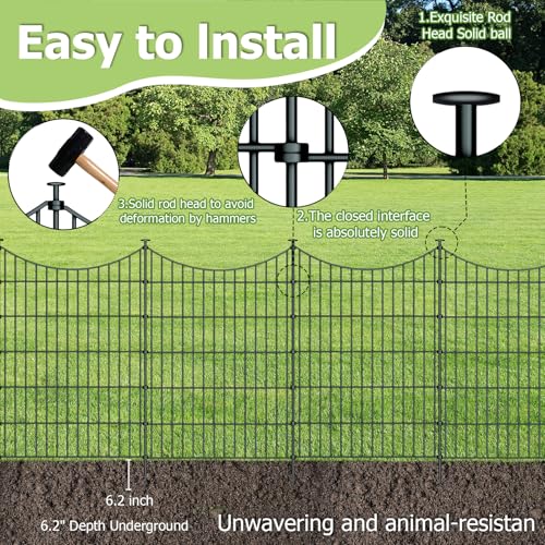 10 Panel No Dig Metal Garden Fence 40"H x 23.6'L Dog Fence Outdoor for Yard (10pc 23.6 ft(L) X 40 in(H)-Concave)