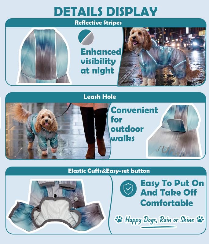 Dog Raincoat Waterproof Full Coverage Softshell Jacket (M-Back(11.5–13.7″) | Weight(13-17lbs) / Glacier Blue)