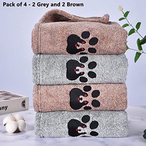 Dog Towels for Drying Dogs 4 Pack (2grey and 2brown / M-36" * 28")