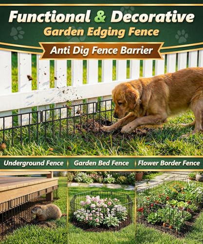 20Ft(L) X 13Inch(H) Animal Barrier Fence - 14 Pack Garden Fence Panels, Metal Garden Edging Fence Border No Dig Fencing for Dog Rabbits Ground Stakes Defense and Outdoor Patio Fence Extension (20 ft(L) X 13 in(H), 14 Pack / Black)