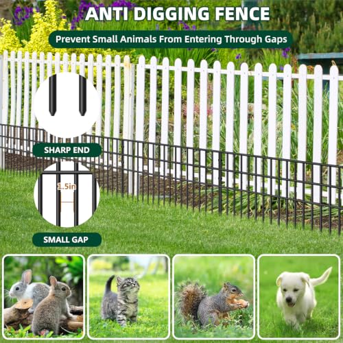 50ft(L) x 17in(H) Animal Barrier Fence, 25 Panels No Dig Garden Fence for Dog Rabbit, Rustproof Anti Digging Barrier, Garden Edging Border Ground Defense for Outdoor, Yard, Patio (Black / 25 Panels, 50ft(L) x 17in(H))