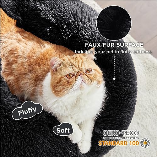 Calming Cat Beds Donut Round Washable Kitten Bed (20"L x 20"W x 6"Th / Black)