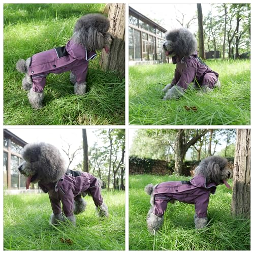 Waterproof Dog Raincoat with Removable Hood (Plum Purple / S (Back 11.5"))