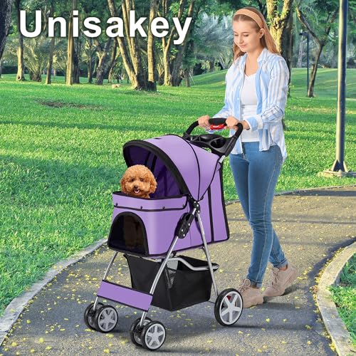 Foldable 4 Wheel Pet Stroller for Dogs Cats 10 (Purple)