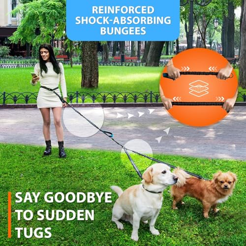 Hands Free Dual Dog Leash (Blue / 2 dogs S)