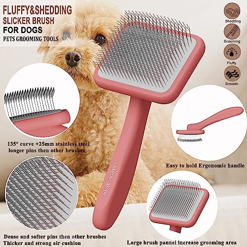 Dog Slicker Brush for Long Haired Dogs Fluffy Grooming Deshedding (Pink)