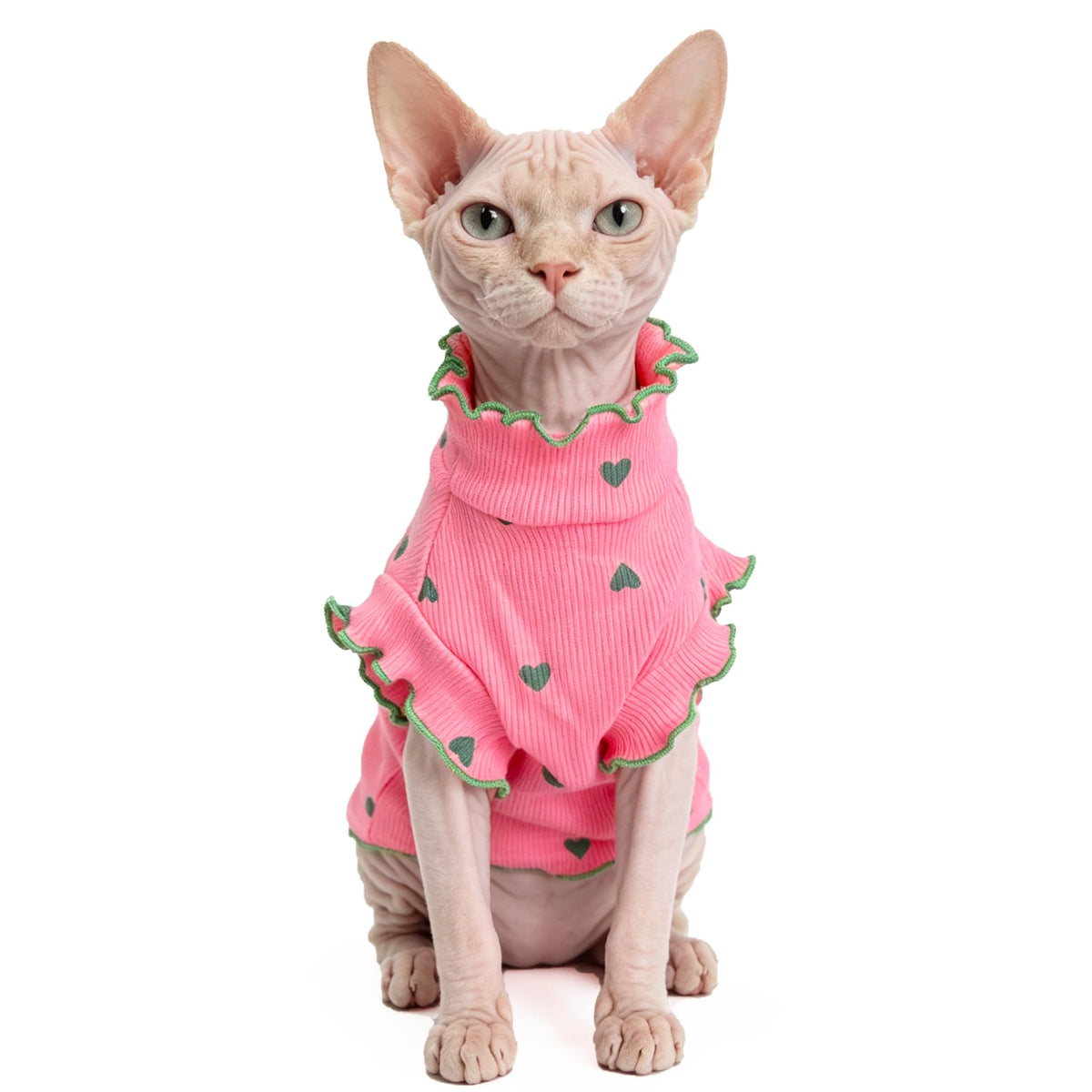 Pure Cotton Sphynx Cat Clothes Sweater Shirt Pet Apparel (Pink / XX-Large)