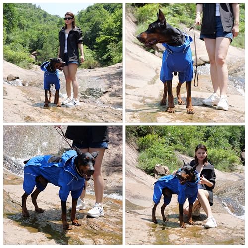 Waterproof Dog Raincoat with Removable Hood (Blue / XL (Back 18"))